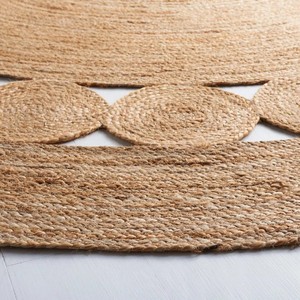 Alfombra Redonda de Yute Hecha a Mano con Patrón de Medallón, Estilo Bohemio, Tejido Plano, Color Natural, Decoración para Sala de Estar, Base Antideslizante - Product Image 3