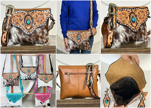 Bolso Bandolera de Cuero Vacuno con Diseño Elegante y Grabado a Mano para Mujer, Bolsos de Hombro Estilo Western de Gran Capacidad - Product Image 3