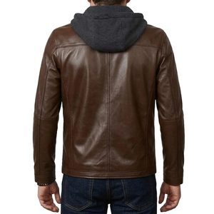 <b>Men's</b> PU Leather <b>Jacket</b> Hooded Motorcycle Slim Fit Casual <b>Men</b> Winter <b>Biker</b> Hooded Leather <b>Jacket</b> - Product Image 2