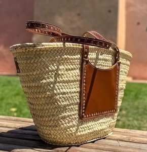 Bolso de paja marroquí tejido a mano con asas de cuero, bolso de playa para el verano - Product Image 2