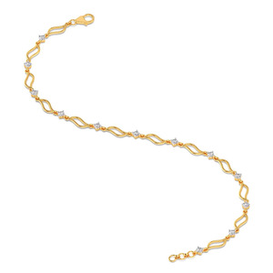 Bracelet Diamant Vague Fluide avec Maillons Ouverts en Or Jaune et Accents Floraux Alternés en Diamant - Product Image 2