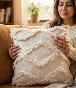 Housse de coussin tissée de qualité supérieure avec dentelle, housse de coussin en coton pour la décoration de la chambre à coucher et du salon - Product Image 1