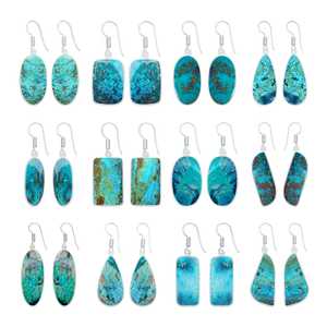 Boucles d'oreilles plaquées argent naturel avec pierre précieuse Shattuckite, formes multiples, cadeaux tendance pour elle, pour femme, pour soirée - Product Image 1