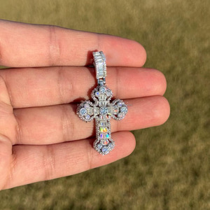 Vana Jewels H0255 Moissanite Baguette Cross Pendant Solid 925 Sterling Silver Religious Jewelry HipHop Gift Steel <b>Rope</b> <b>Chain</b> - Product Image 4