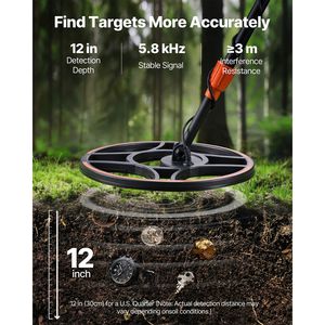Détecteur de métaux professionnel haute précision pour adultes, bobine de recherche étanche IP68 de 12 pouces avec écran, écouteurs, portatif, portée de 2 m - Product Image 2