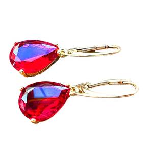 Boucles d'oreilles vintage en rubis de synthèse, argent sterling 925, vermeil plaqué or 14K, pierre de naissance de juillet, fermoir à barrette, cadeau, bijoux pour mariage et fête - Product Image 5