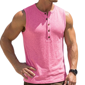 Wholesale Custom Men's Stylish Henley Sleeveless Shirt Button Down Casual Muscle Tank <b>Top</b> Breathable Streetwear Tank <b>Top</b> For Men - Product Image 2