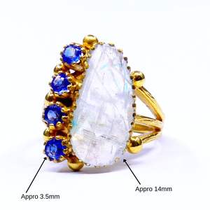 Anillo Clásico de Plata de Ley 925 Chapado en Oro con Piedras Preciosas de Cianita y Piedra Lunar Arcoíris Blanca para Fiestas - Product Image 1