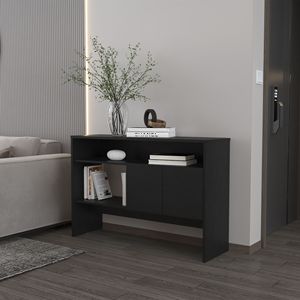 Bylas <b>Black</b> Melamine <b>Console</b> Table with Two Open Storage Doors - Product Image 1