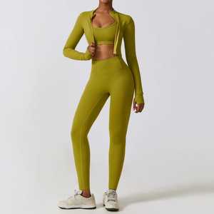 New Custom Made Breathable Yoga Set For Women <b>Top</b> Seller Plain Color Woman Yoga Set Made In Best Material Yoga Sets OEM - Product Image 1