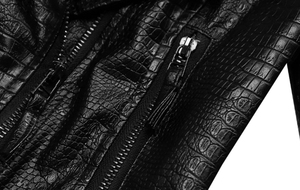 เสื้อแจ็คเก็ตหนังลายหนังจระเข้ประดับหนามและหมุดสไตล์พังก์ร็อกแอนด์โรล และเสื้อโค้ทหนังสไตล์โลโกเมติคสำหรับผู้หญิง - Product Image 4