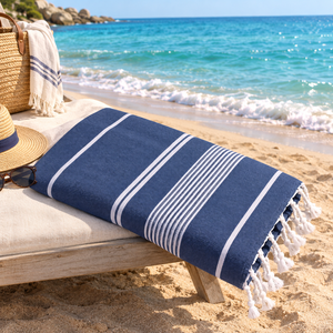<b>Pink</b> Cotton Fouta Beach <b>Towel</b> with White Stripes and Tassels Woven Plain Dyed Washable Sustainable Eco-Friendly Home Textile - Product Image 4