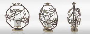 Round Metal Candle Holder with <b>Tree</b> <b>Branch</b> Design and Birds for Home Decoration - Product Image 2