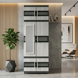 Naiba Portable Plastic Cabinet with Gray Flat Panel Hinged Doors Equipped with Hanger, Shelves, & Mirror for <b>Clothes</b> <b>Storage</b> - Product Image 1