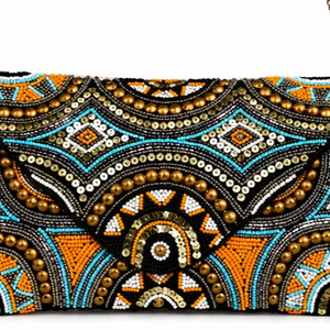 Pochette perlée faite à la main avec chaîne |   Sac de soirée géométrique multicolore |   Sac à main Statement |   Sac à chaîne au design géométrique - Product Image 1