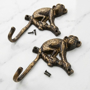 Gancho de Pared de Latón Antiguo con Diseño de Mono, Perchero Metálico Rústico con Diseño de Animal de la Selva, Herraje Decorativo para Dormitorio y Entrada - Product Image 1