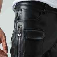 Pantalones Cargo Ajustados de Talla Grande para Hombre, con Revestimiento de PU, Bolsillos 3D, Estilo Hip Hop, Cintura Media, Largos, Aspecto de Cuero Negro