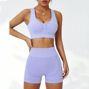 FLW Women's 2-Piece Workout Set High-Waisted <b>Seamless</b> <b>Leggings</b> Padded Sports Bra Breathable Stretchy Fitness Clothing Solid - Product Image 2