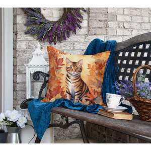 Toyger Cat in Fall Leaves Decorative <b>Throw</b> Pillow 18Hx18W Machine Washable <b>for</b> Indoor & Outdoor Use <b>for</b> <b>Couch</b> Bed & Patio - Product Image 4