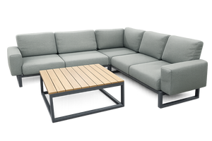 Conjunto de Sofá Seccional Moderno en Forma de L con Cojines de Tela y Patas de Metal para Sala de Estar o Exterior - Product Image 1