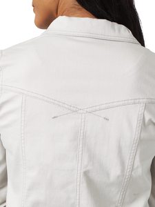Blouson moto gris clair pour femme, style trucker, manches longues, col rabattable, style denim, fermeture éclair, couleur unie - Product Image 4