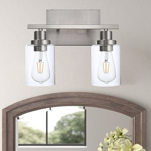 Lámpara de Pared Moderna para Baño E26, Níquel Cepillado con Pantalla de Vidrio Transparente y Espejo, para Iluminación de Cocina - Product Image 4