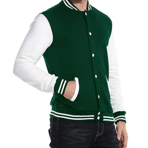Veste de sport verte pour homme, manches blanches, couleur unie, boutons sur le devant, style décontracté, coupe classique, col rabattu, vêtement d'automne - Product Image 2