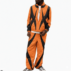 Autumn Custom Logo Patchwork Nylon Tracksuits Windbreaker <b>Jacket</b> Suit Street Waterproof <b>Men's</b> Oversized Nylon Tracksuit - Product Image 1