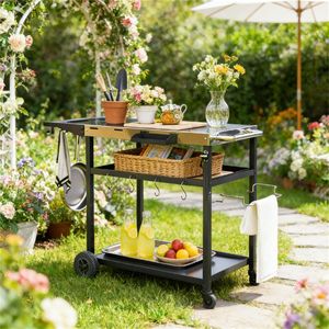 Ensemble de mobilier de patio extérieur : chariot de bar et table de barbecue - Product Image 4