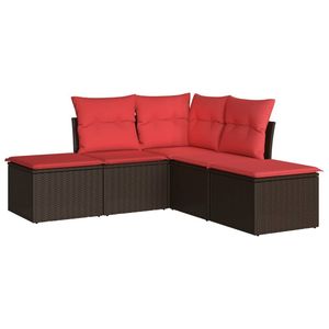 Juego de sofás de patio de ratán sintético marrón de 5 piezas con cojines, muebles duraderos para exteriores - Product Image 2