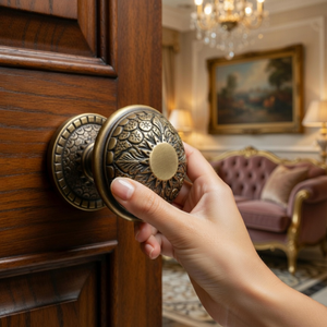 Pomo de Puerta de Latón Macizo de Lujo, Acabado Antiguo, Estilo Clásico Vintage |   Manija de Alta Resistencia para Puerta Principal, Herraje para Entrada del Hogar - Product Image 5