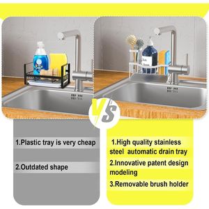 Organizzatore per Lavello in Acciaio Inox con Drenaggio Automatico, Porta Spugne e Spazzole Antiruggine per Pratico Stoccaggio in Cucina - Product Image 5
