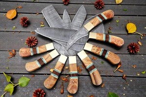 Juego de Cuchillos de Chef de Acero de Damasco con Mango de Madera de Olivo, Ocho Piezas, Forjados a Mano, Personalizados, OEM, Cuchillos de Cocina Profesionales con Bolsa - Product Image 2
