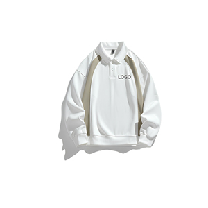 Sweat-shirt décontracté en coton tricoté pour homme, blanc, à manches longues, col boutonné, coupe classique, respirant, avec logo imprimé, idéal pour l'automne - Product Image 1