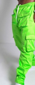 Pantalon cargo personnalisé avec logo, taille haute, vert lime, jogging en molleton Speedo, multi-poches, streetwear, pantalon OEM unisexe, pantalon cargo en gros - Product Image 3