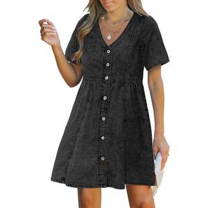 2025 vestido de mezclilla Midi Sexy para mujer Simple Bodycon Swing Western Short Jean Button Down Light Washed Skinny Fit - Product Image 5