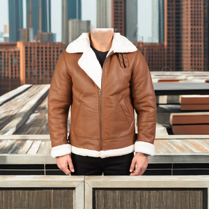 Winter Faux Fur Leather Men's Casual Zipper <b>Pilot</b> Windproof Outdoor Plus Size Custom Sheep Skin Leather <b>Jacket</b> Manufacturer OEM - Product Image 6