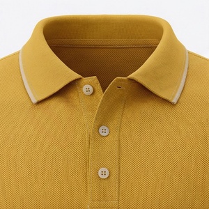 Polo en coton Oxford jaune moutarde à manches courtes pour homme, décontracté, respirant, coupe classique, design uni, tissu tissé - Product Image 4