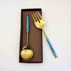 Juego de Cubiertos Artesanales para Restaurante con Mango de Resina, Acero Inoxidable con Acabado Dorado, Directo de Fábrica, Ideal para Bodas - Product Image 5