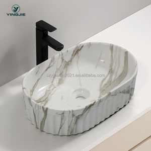 Évier de vasque en céramique de style hôtel de luxe Cuvette de bain imprimée par transfert d'eau personnalisable Lavabo en céramique de salle de bain OEM - Product Image 1