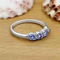 Bague de fiançailles Gourik R587 pour femme en argent sterling 925 avec tanzanite taillée, sertie à griffes, finition polie, tendance