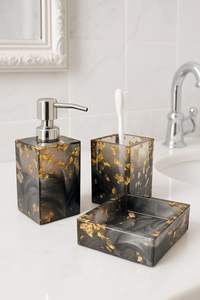 Ensemble de salle de bain en résine tourbillonnée de 7 pièces multifonctionnel pour la maison, distributeur de savon, porte-brosse à dents, plateau de vanité à prix abordable - Product Image 5