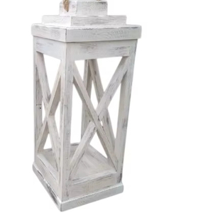 Lanterne à bougie en bois moderne faite à la main avec lanterne à bougie en métal finition ivoire pour la décoration extérieure de la maison, personnalisable - Product Image 1