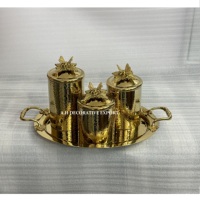 Ensemble de boîtes en métal martelé doré de luxe avec plateau, 3 pièces, pots de rangement décoratifs pour la cuisine avec couvercles papillon, thé, café, sucre