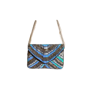 Handmade Jute <b>Clutch</b> Bag With Embroidered Diamond Lattice Pattern Tassels Chain Strap Envelope Shape Evening Party Style - Product Image 4