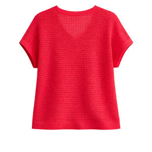 Suéter de Punto para Mujer, Cuello en V, Manga Corta, Transpirable, Texturizado, Estilo Casual de Verano, Holgado, a la Moda - Product Image 2