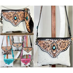 Nouveaux sacs à main pour femmes de style western, sacs à bandoulière en cuir véritable de haute qualité, design artisanal, sacs à bandoulière en cuir de vachette pour femmes - Product Image 1