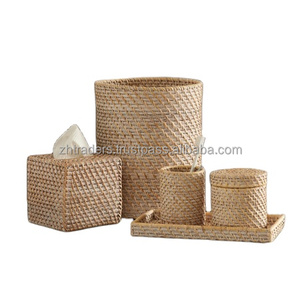 Ensemble de salle de bain en rotin rustique à sept pièces, design élégant, tissage naturel - Product Image 2