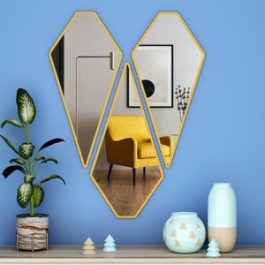 New design abstract Geometric gold color wall <b>mirror</b> set customized size color shape available for bedroom dining space - Product Image 2