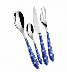 Juego de cubiertos de acero inoxidable con mangos azules con lunares, aptos para lavavajillas, para fiestas y uso doméstico. - Product Image 1